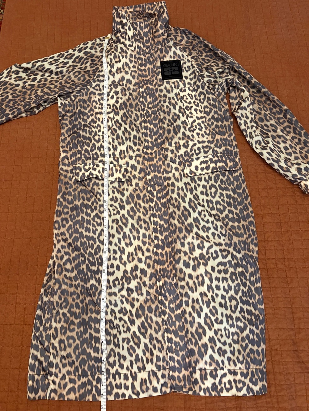 GANNI Leopard Print Nylon Parka Coat Maxi Hooded. Sz S/M - NEW! - Picture 8 of 11